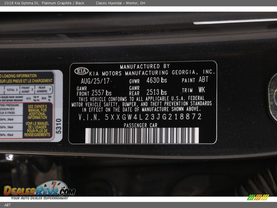 Kia Color Code ABT Platinum Graphite