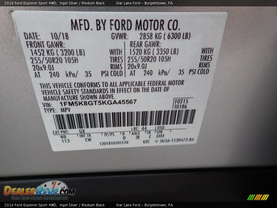 2019 Ford Explorer Sport 4WD Ingot Silver / Medium Black Photo #20