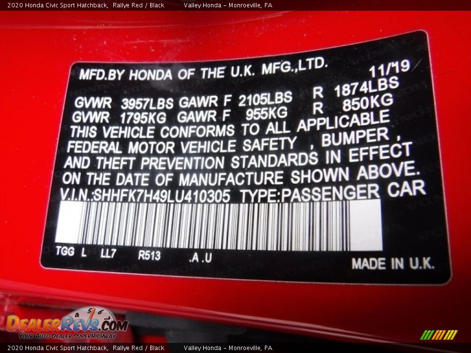 2020 Honda Civic Sport Hatchback Rallye Red / Black Photo #31