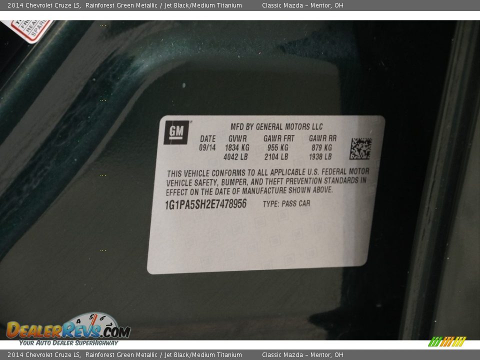 2014 Chevrolet Cruze LS Rainforest Green Metallic / Jet Black/Medium Titanium Photo #18