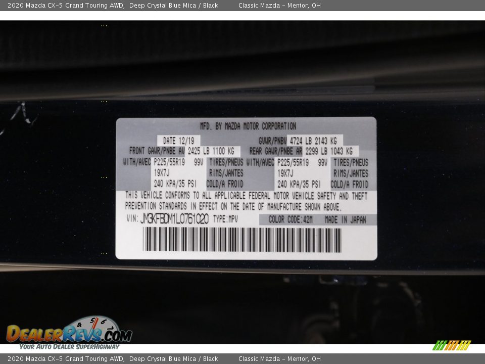 2020 Mazda CX-5 Grand Touring AWD Deep Crystal Blue Mica / Black Photo #21