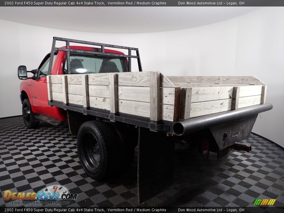 Vermillion Red 2002 Ford F450 Super Duty Regular Cab 4x4 Stake Truck Photo #4