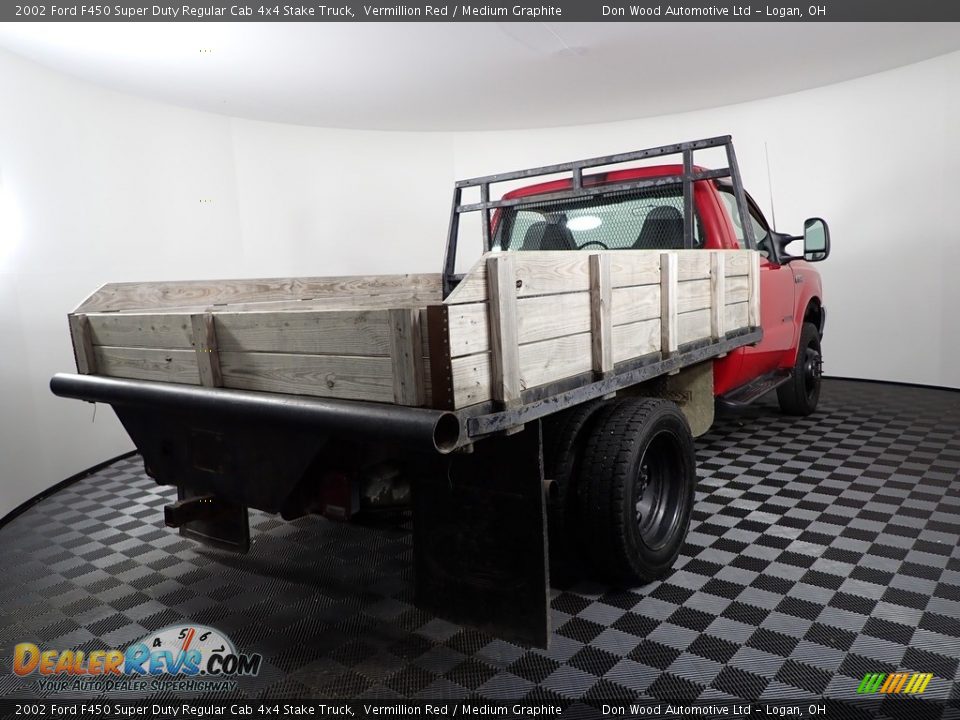 2002 Ford F450 Super Duty Regular Cab 4x4 Stake Truck Vermillion Red / Medium Graphite Photo #6