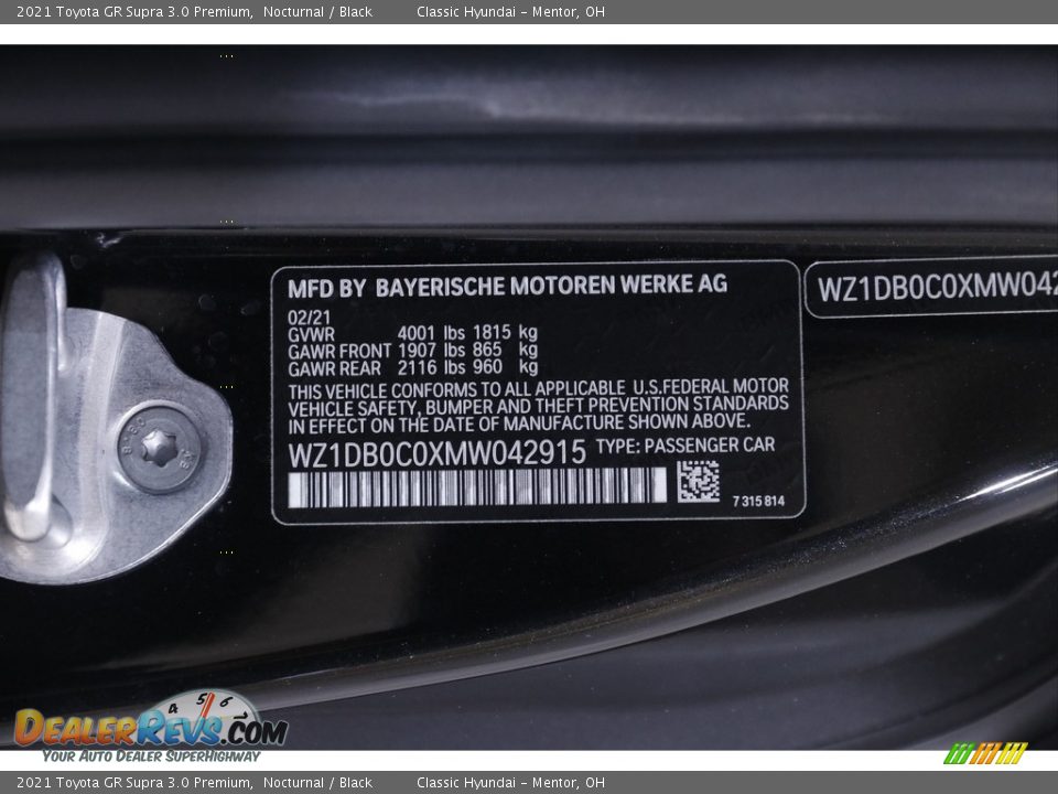 2021 Toyota GR Supra 3.0 Premium Nocturnal / Black Photo #32