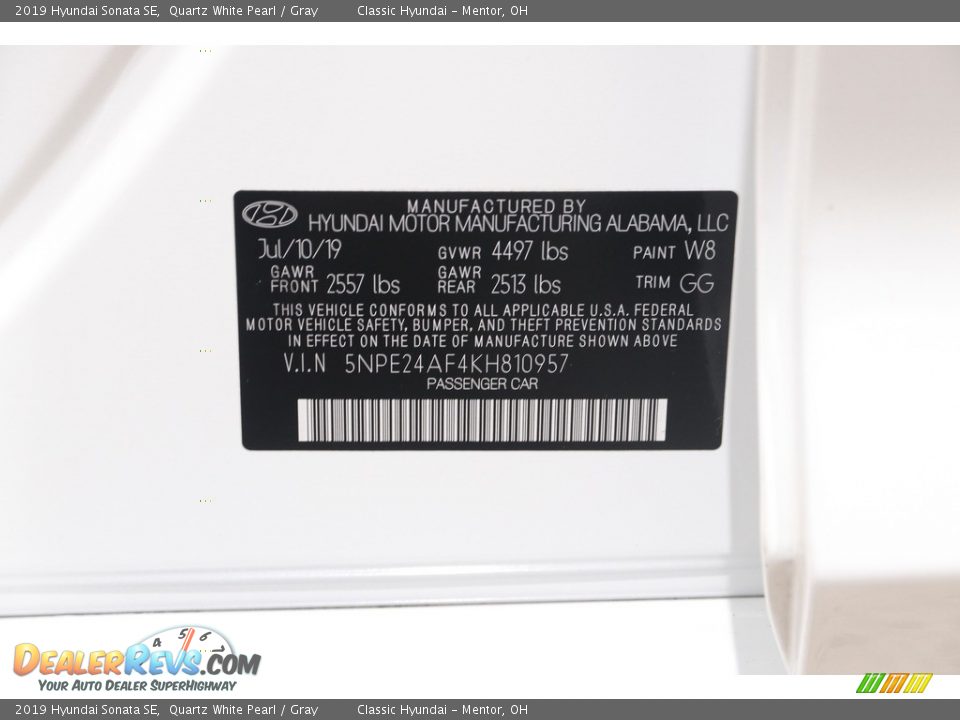 2019 Hyundai Sonata SE Quartz White Pearl / Gray Photo #22