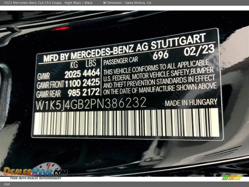 Mercedes-Benz Color Code 696 Night Black