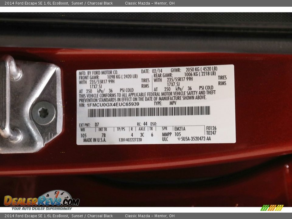 2014 Ford Escape SE 1.6L EcoBoost Sunset / Charcoal Black Photo #21