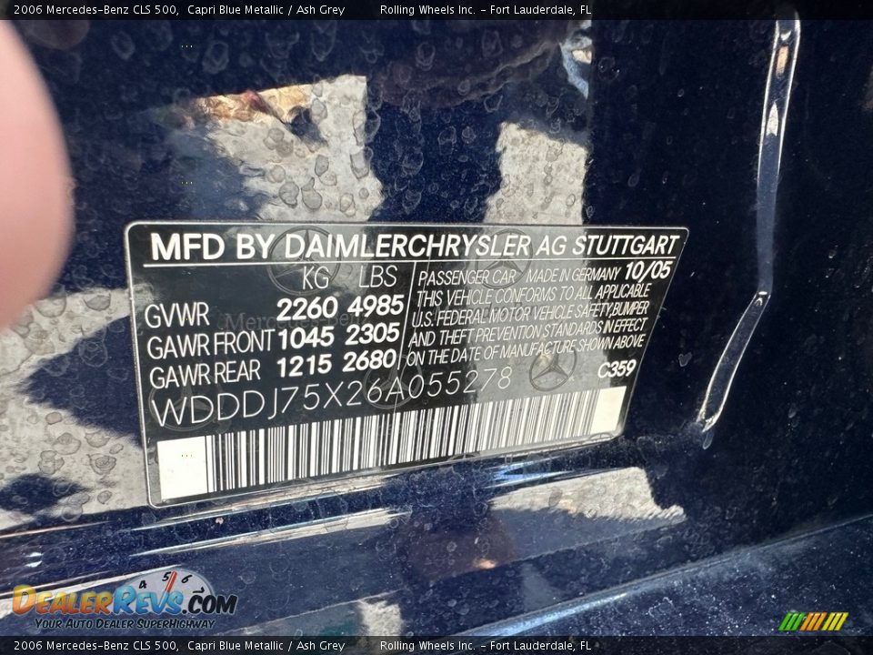 2006 Mercedes-Benz CLS 500 Capri Blue Metallic / Ash Grey Photo #13