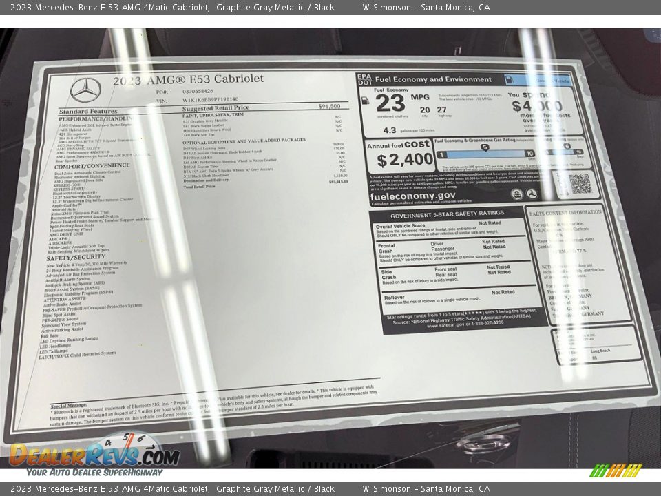2023 Mercedes-Benz E 53 AMG 4Matic Cabriolet Window Sticker Photo #13