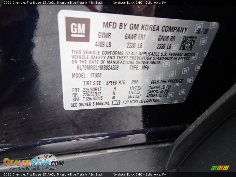 2021 Chevrolet TrailBlazer LT AWD Midnight Blue Metallic / Jet Black Photo #30