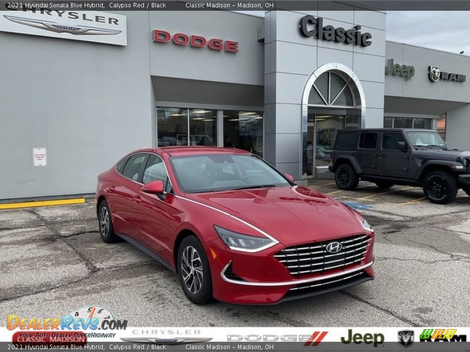 2021 Hyundai Sonata Blue Hybrid Calypso Red / Black Photo #1