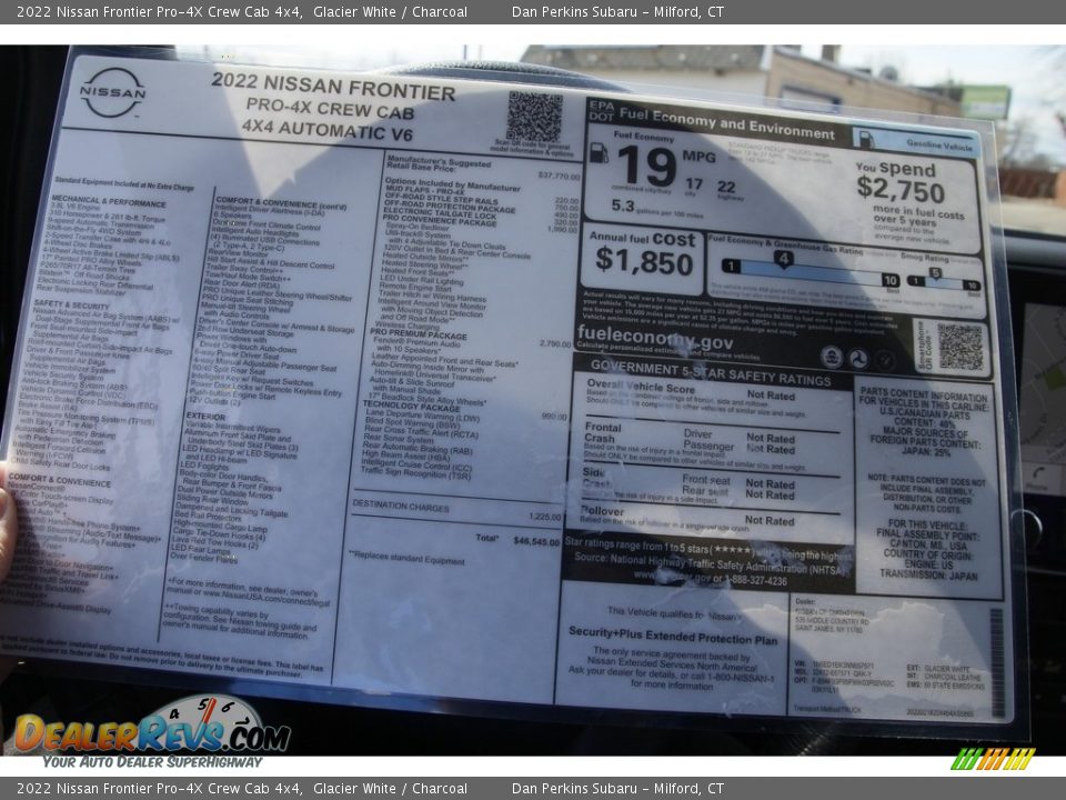 2022 Nissan Frontier Pro-4X Crew Cab 4x4 Window Sticker Photo #23