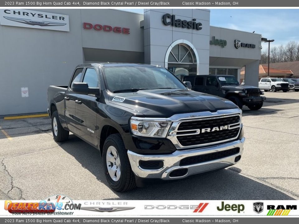 2023 Ram 1500 Big Horn Quad Cab 4x4 Diamond Black Crystal Pearl / Diesel Gray/Black Photo #1