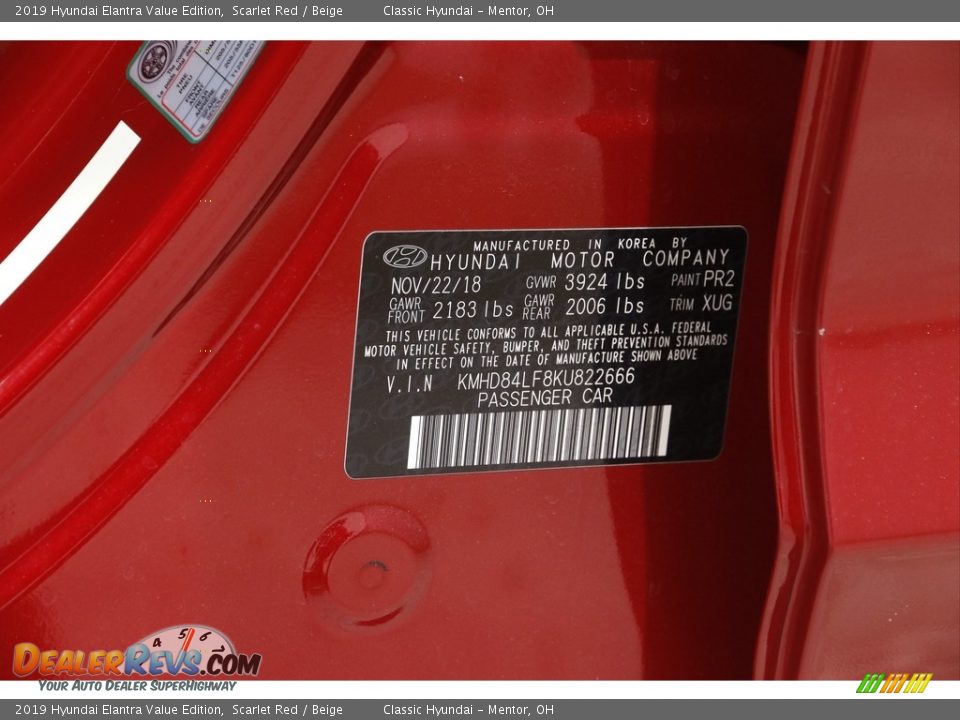 2019 Hyundai Elantra Value Edition Scarlet Red / Beige Photo #21
