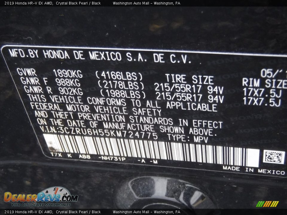2019 Honda HR-V EX AWD Crystal Black Pearl / Black Photo #32