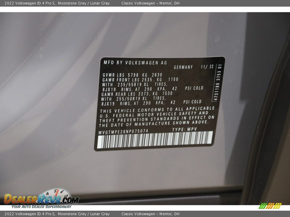 2022 Volkswagen ID.4 Pro S Moonstone Grey / Lunar Gray Photo #24