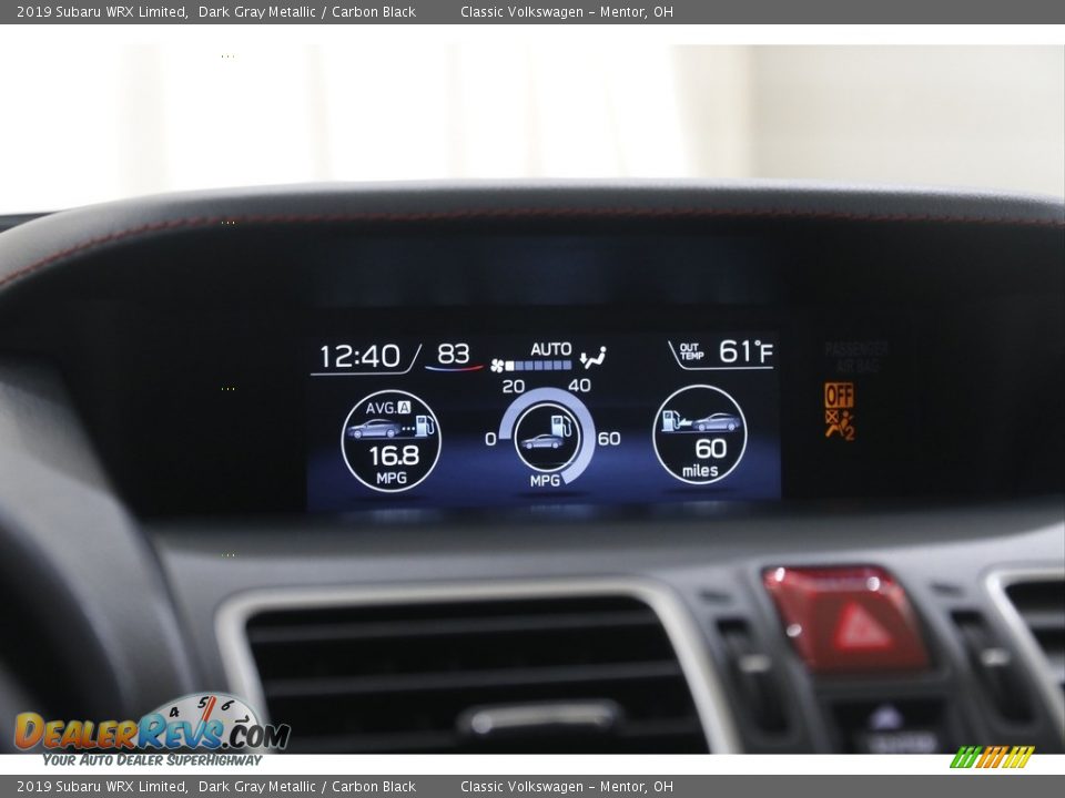 2019 Subaru WRX Limited Dark Gray Metallic / Carbon Black Photo #14