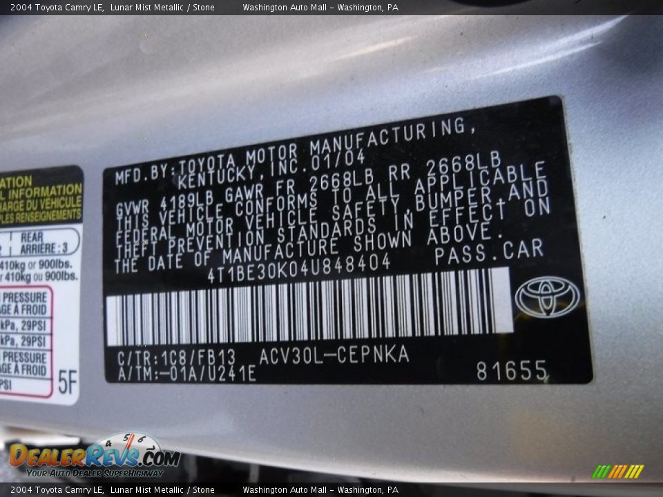 2004 Toyota Camry LE Lunar Mist Metallic / Stone Photo #28