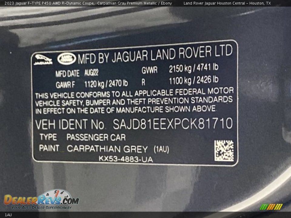 Jaguar Color Code 1AU Carpathian Gray Premium Metallic