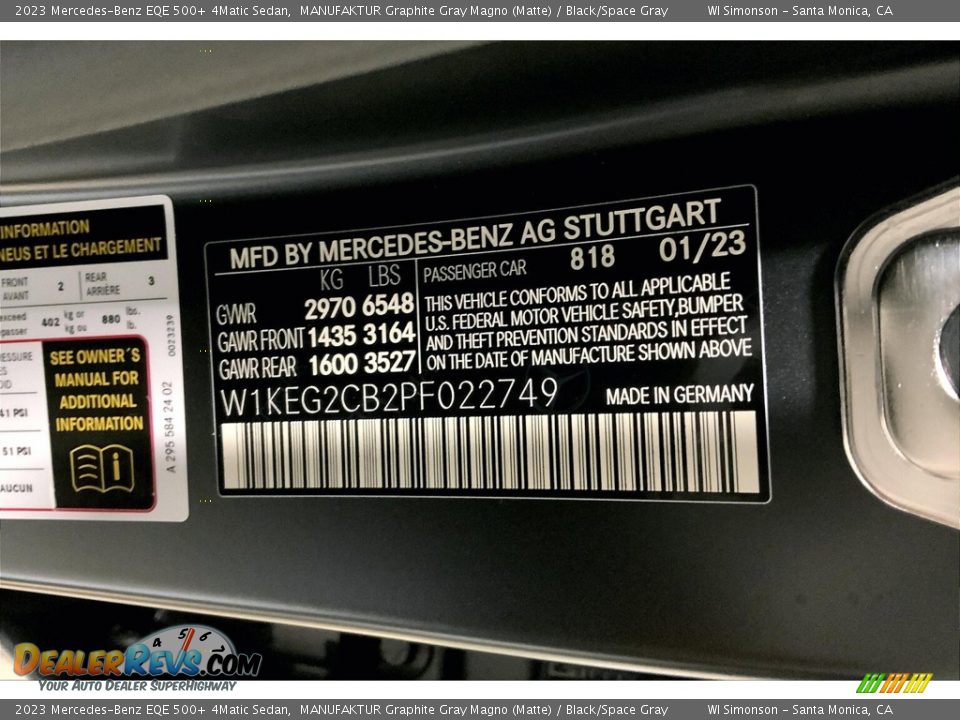 2023 Mercedes-Benz EQE 500+ 4Matic Sedan MANUFAKTUR Graphite Gray Magno (Matte) / Black/Space Gray Photo #10