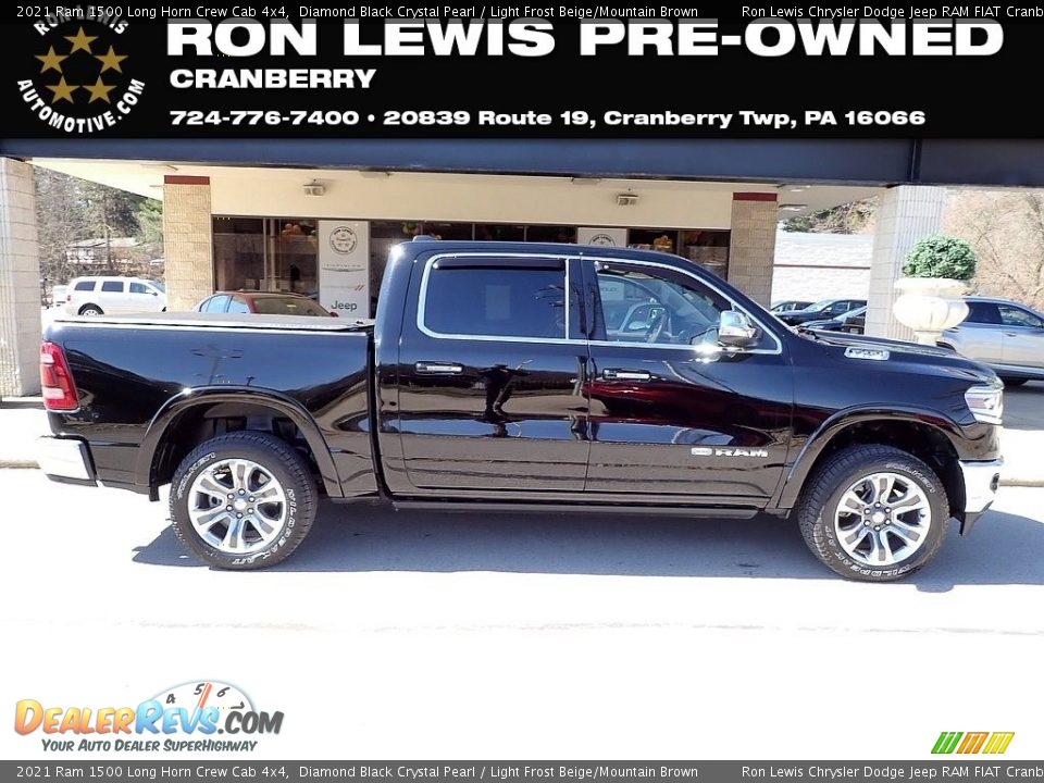 2021 Ram 1500 Long Horn Crew Cab 4x4 Diamond Black Crystal Pearl / Light Frost Beige/Mountain Brown Photo #1