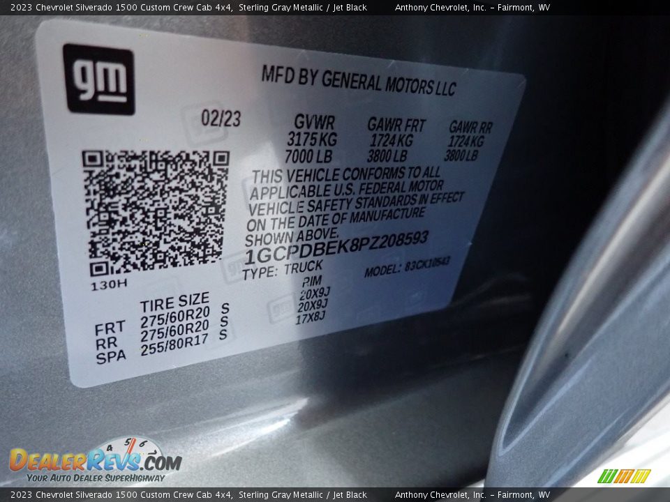 2023 Chevrolet Silverado 1500 Custom Crew Cab 4x4 Sterling Gray Metallic / Jet Black Photo #13