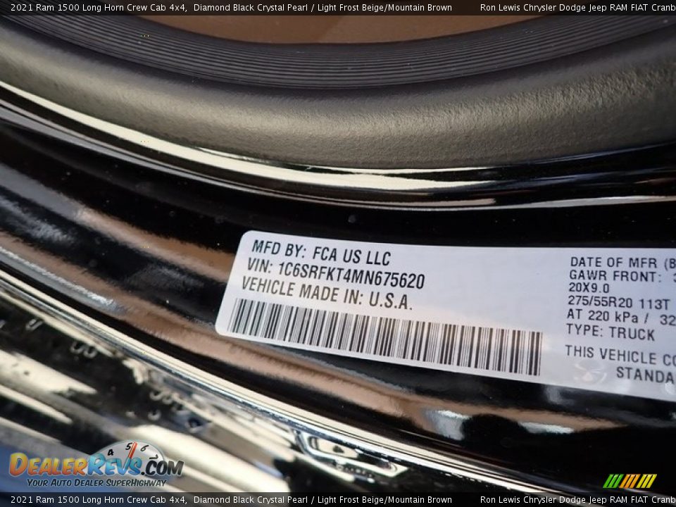 2021 Ram 1500 Long Horn Crew Cab 4x4 Diamond Black Crystal Pearl / Light Frost Beige/Mountain Brown Photo #20