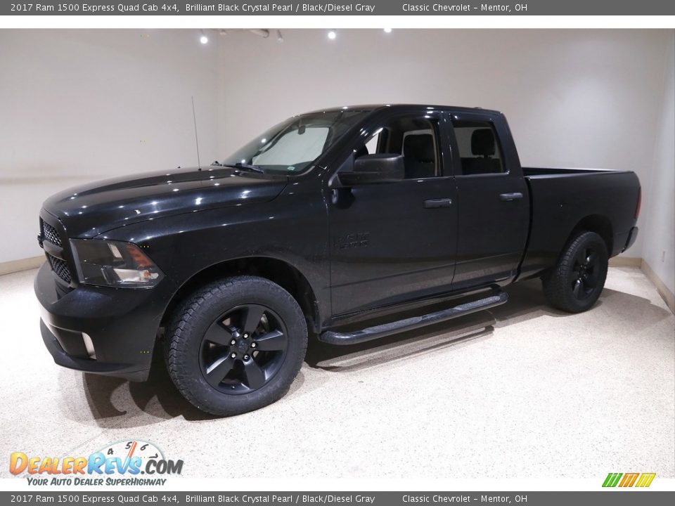 2017 Ram 1500 Express Quad Cab 4x4 Brilliant Black Crystal Pearl / Black/Diesel Gray Photo #3