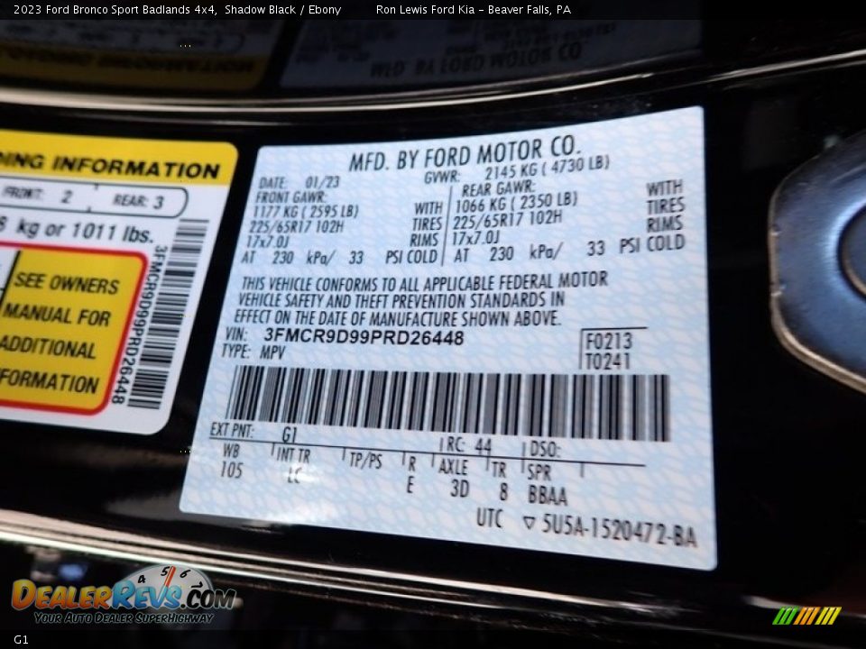 Ford Color Code G1 Shadow Black