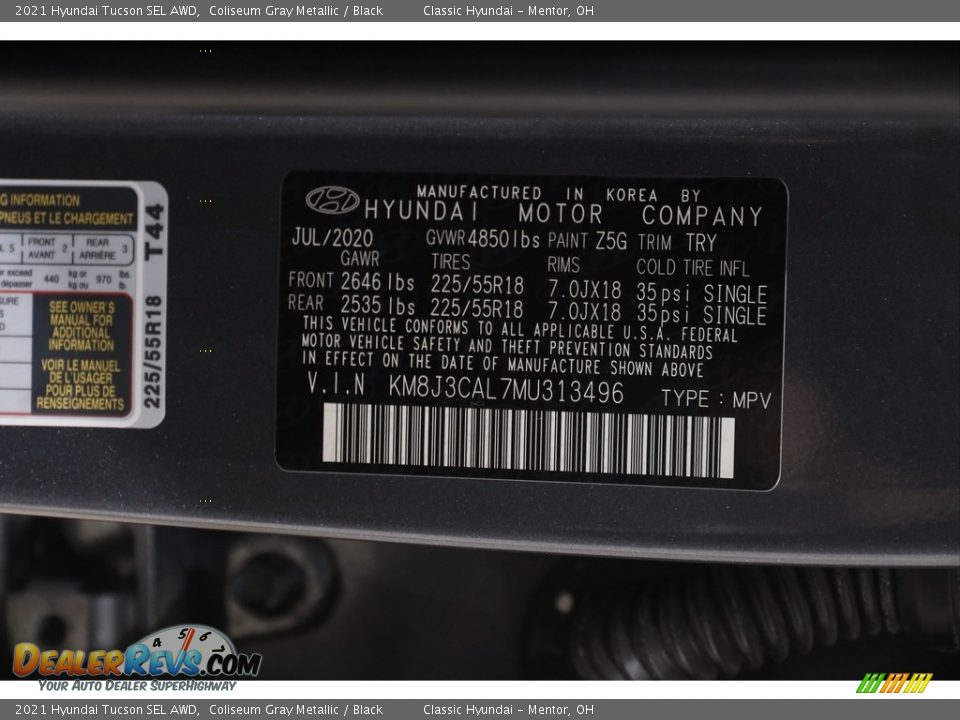 2021 Hyundai Tucson SEL AWD Coliseum Gray Metallic / Black Photo #20