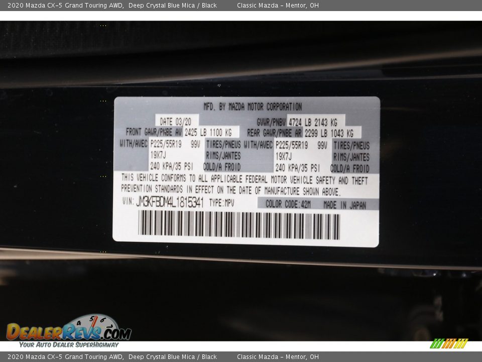 2020 Mazda CX-5 Grand Touring AWD Deep Crystal Blue Mica / Black Photo #21