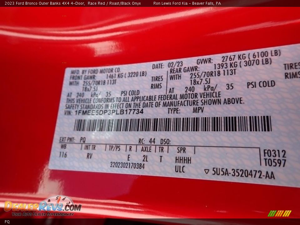 Ford Color Code PQ Race Red