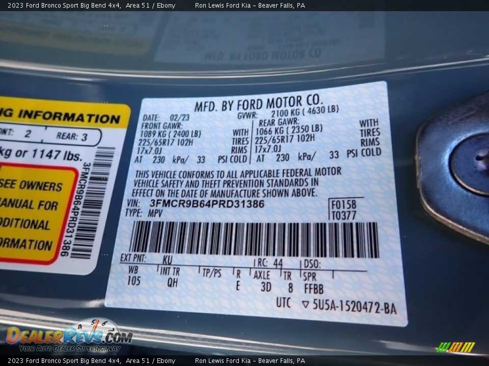 2023 Ford Bronco Sport Big Bend 4x4 Area 51 / Ebony Photo #20