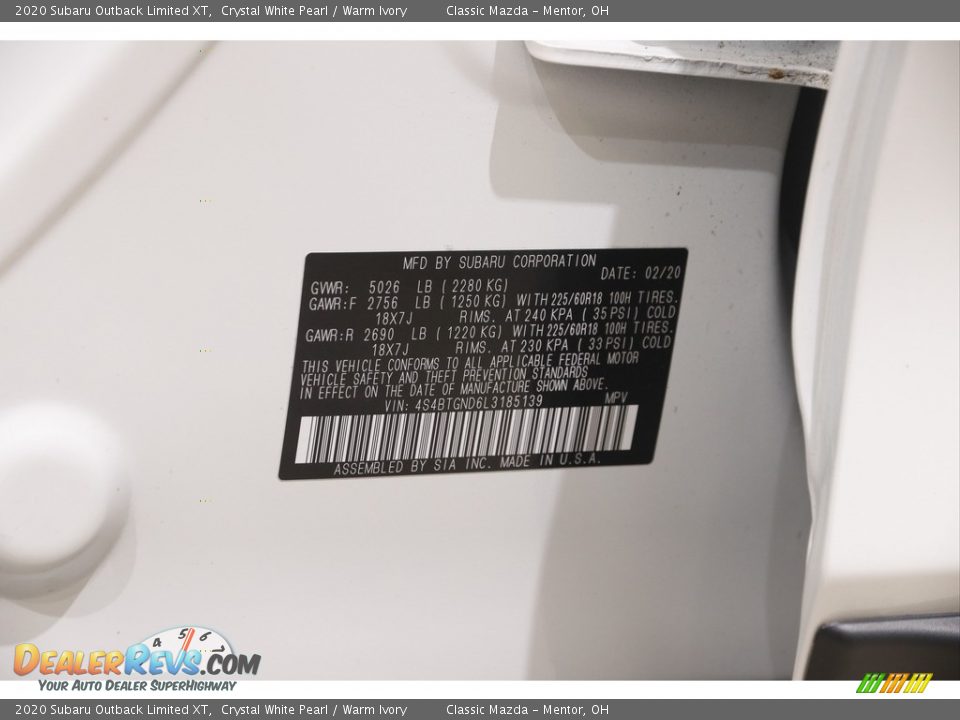 2020 Subaru Outback Limited XT Crystal White Pearl / Warm Ivory Photo #22