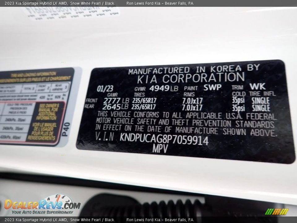 2023 Kia Sportage Hybrid LX AWD Snow White Pearl / Black Photo #20