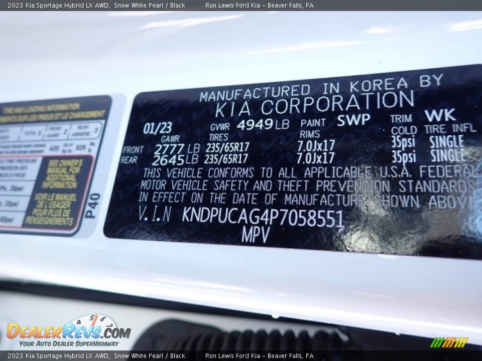 2023 Kia Sportage Hybrid LX AWD Snow White Pearl / Black Photo #20