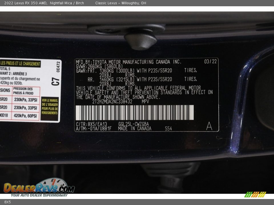 Lexus Color Code 8X5 Nightfall Mica