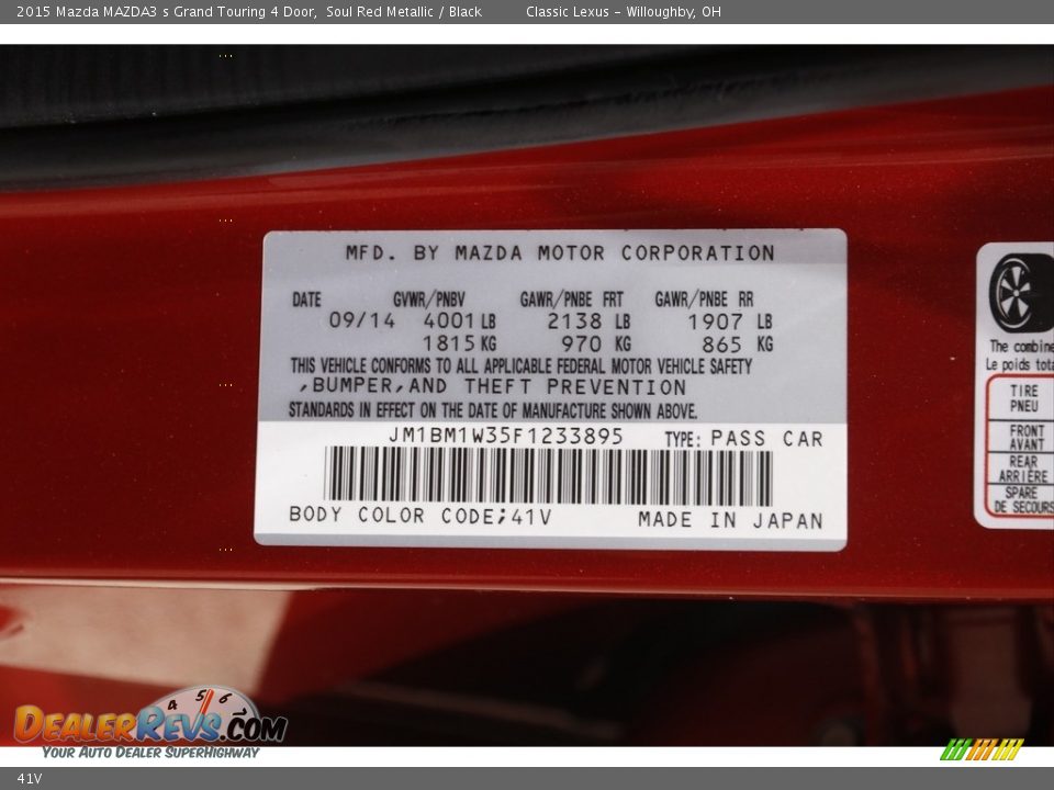 Mazda Color Code 41V Soul Red Metallic