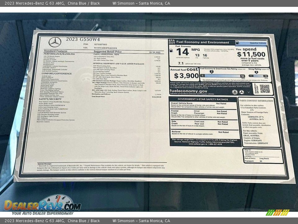 2023 Mercedes-Benz G 63 AMG Window Sticker Photo #22