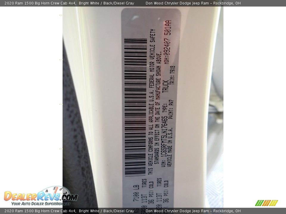 2020 Ram 1500 Big Horn Crew Cab 4x4 Bright White / Black/Diesel Gray Photo #35