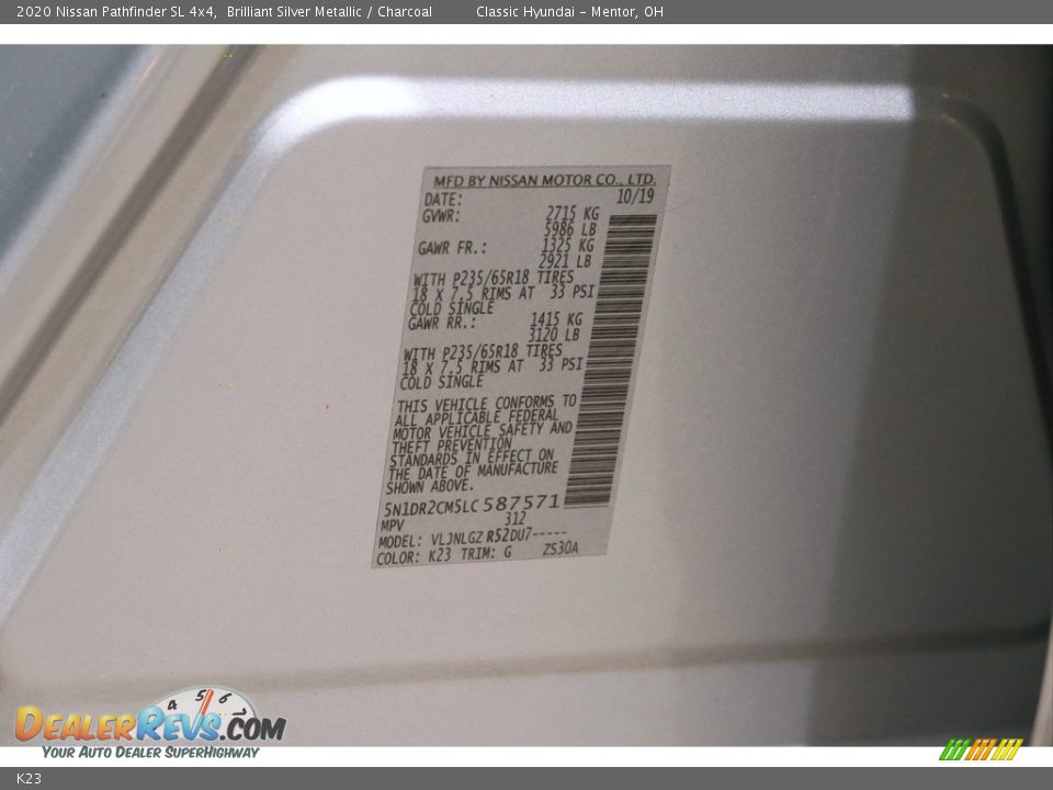Nissan Color Code K23 Brilliant Silver Metallic