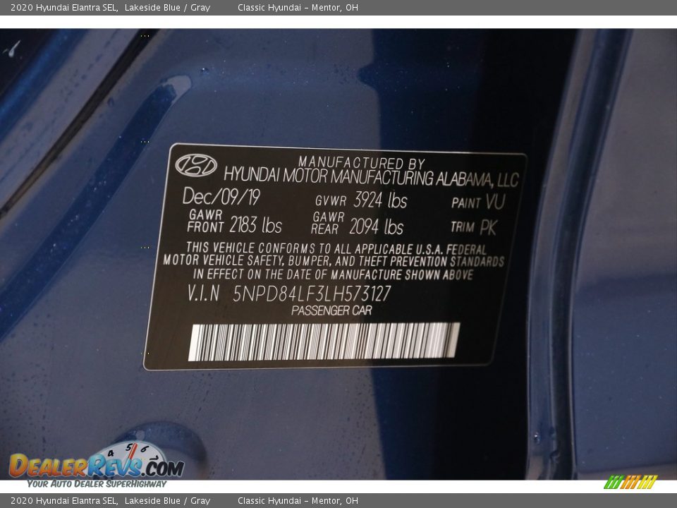 2020 Hyundai Elantra SEL Lakeside Blue / Gray Photo #20