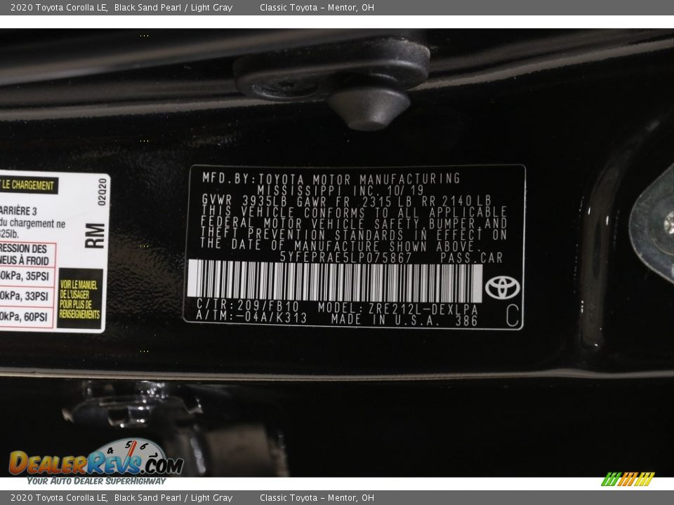 2020 Toyota Corolla LE Black Sand Pearl / Light Gray Photo #19