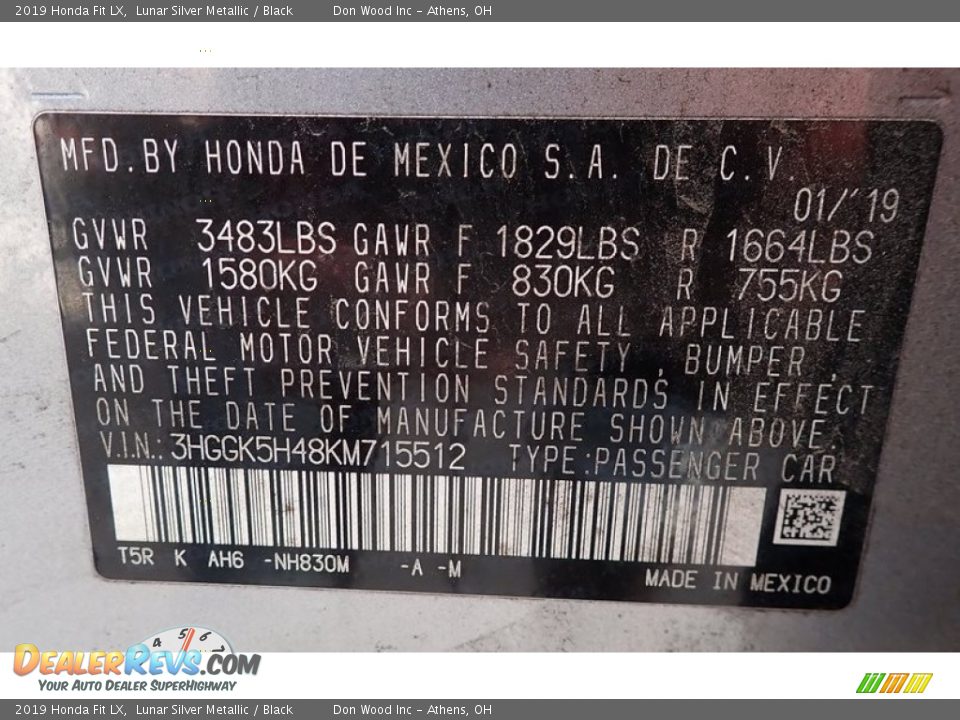 2019 Honda Fit LX Lunar Silver Metallic / Black Photo #21