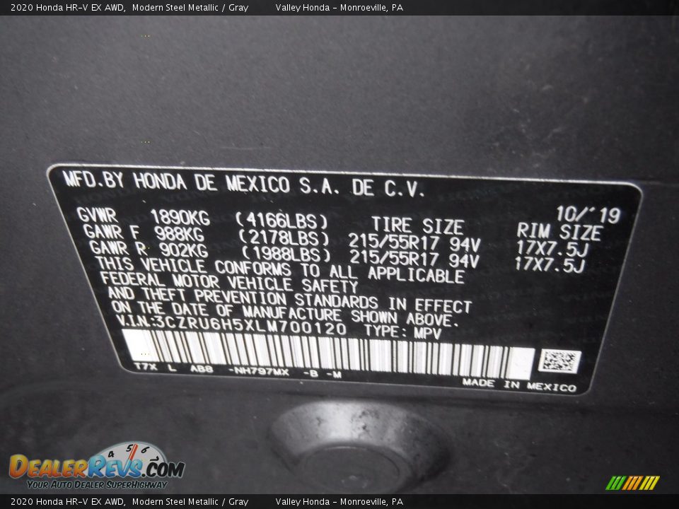 2020 Honda HR-V EX AWD Modern Steel Metallic / Gray Photo #31