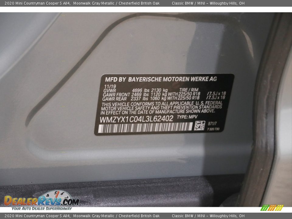 2020 Mini Countryman Cooper S All4 Moonwalk Gray Metallic / Chesterfield British Oak Photo #23