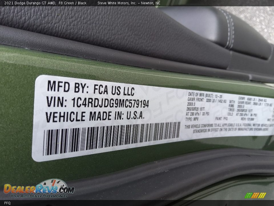 Dodge Color Code PFQ F8 Green