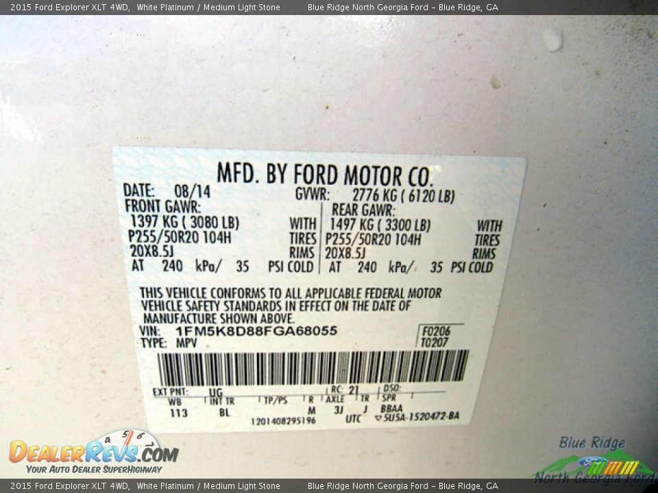 2015 Ford Explorer XLT 4WD White Platinum / Medium Light Stone Photo #27