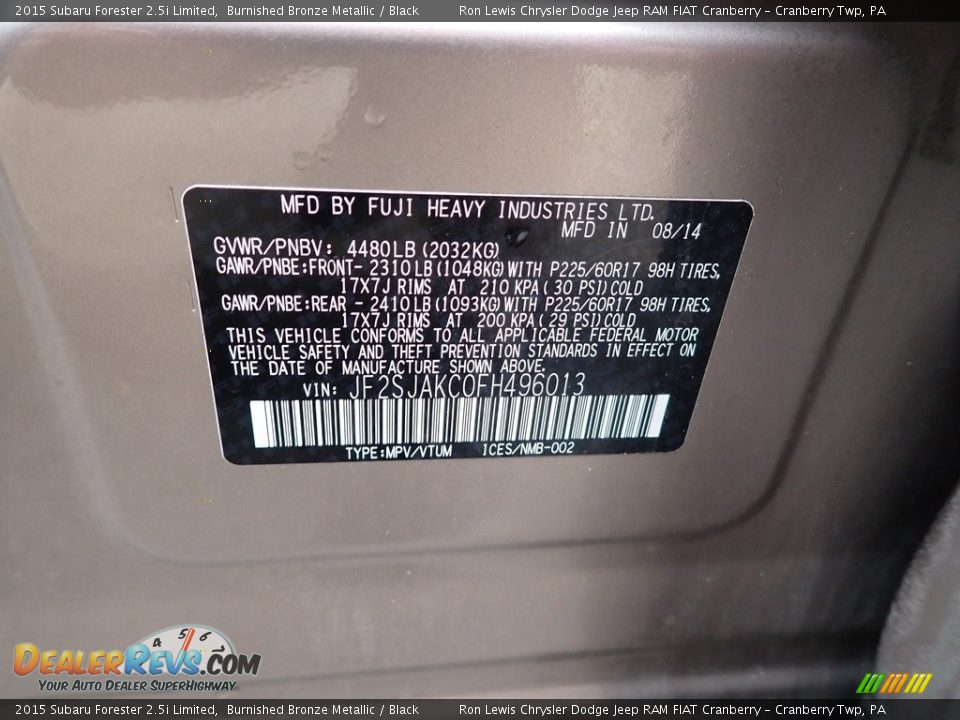 2015 Subaru Forester 2.5i Limited Burnished Bronze Metallic / Black Photo #20