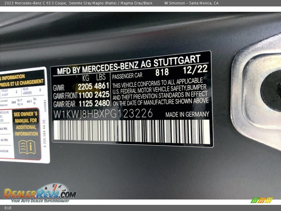 Mercedes-Benz Color Code 818 Selenite Gray Magno (Matte)